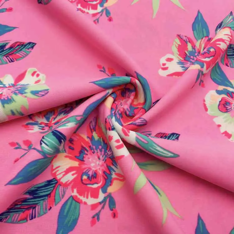 PINK FLOWER PRINTED NYLON FABRIC