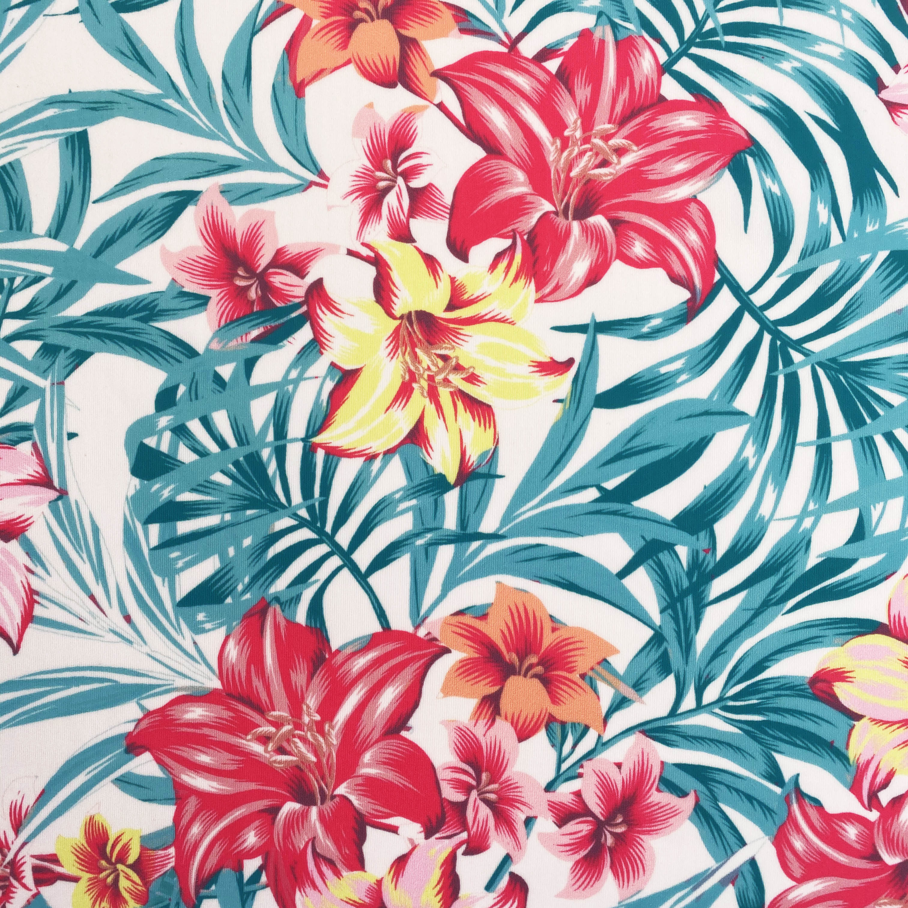 PINK FLOWER PRINTED IN WHITE BACKGROUND POLYESTER FABRIC