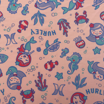 MERMAIDS AND MARINE LIVES PRINTED IN LIGHT PINK BACKGROUND POLYESTER FABRIC