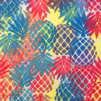 TEAL PINK YELLOW PINEAPPLE PRINTED POLYESTER FABRIC
